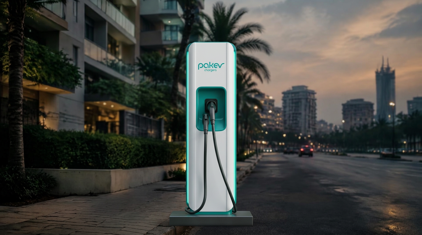 PAK EV Chargers fast charger on a city street